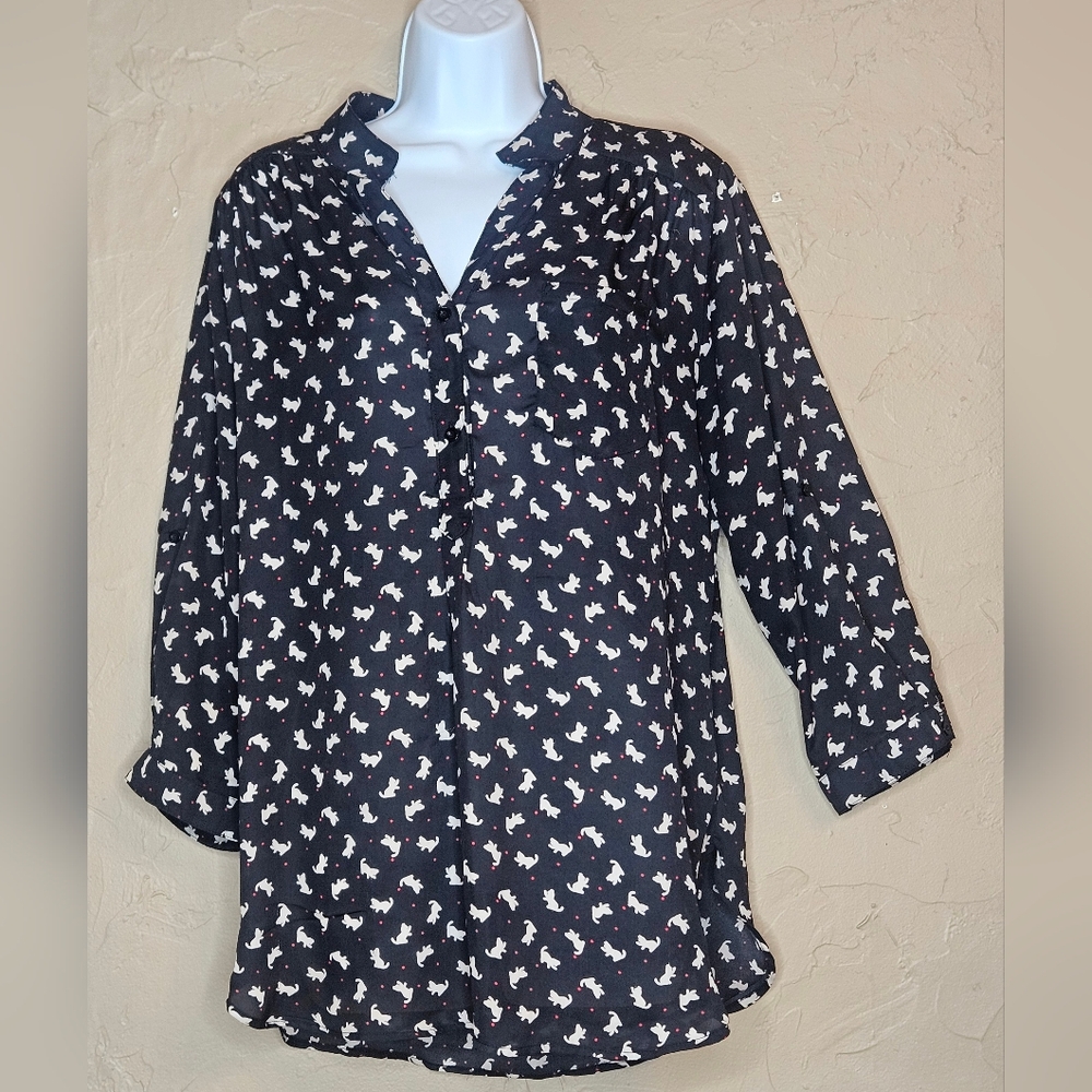 Cals Women's Black and White Cat Patterned Blouse